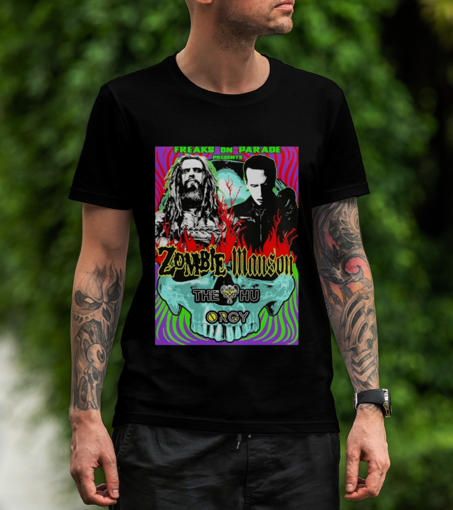 Freaks On Parade Presents Zombie X Manson The Hu Orgy 2026 T-Shirt