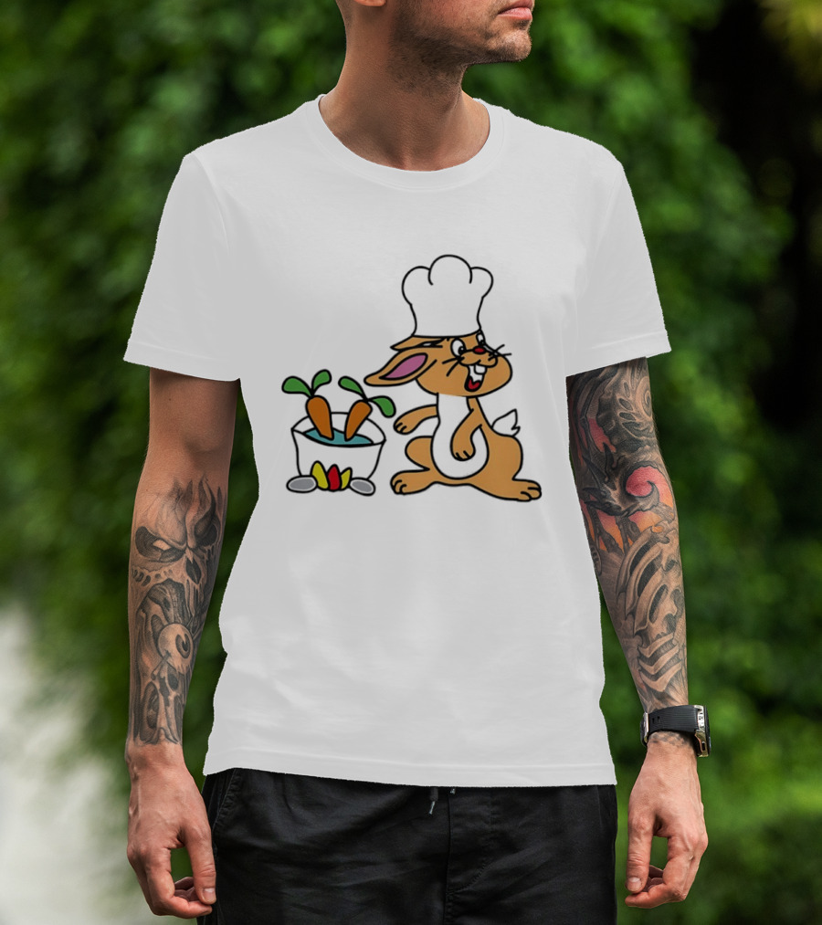Cartoon Bunny Chef Cooking With Carrots And Pot T-Shirt