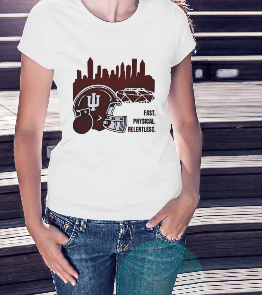 Indiana Hoosiers Helmet City Skyline Fast Physical Relentless T-Shirt