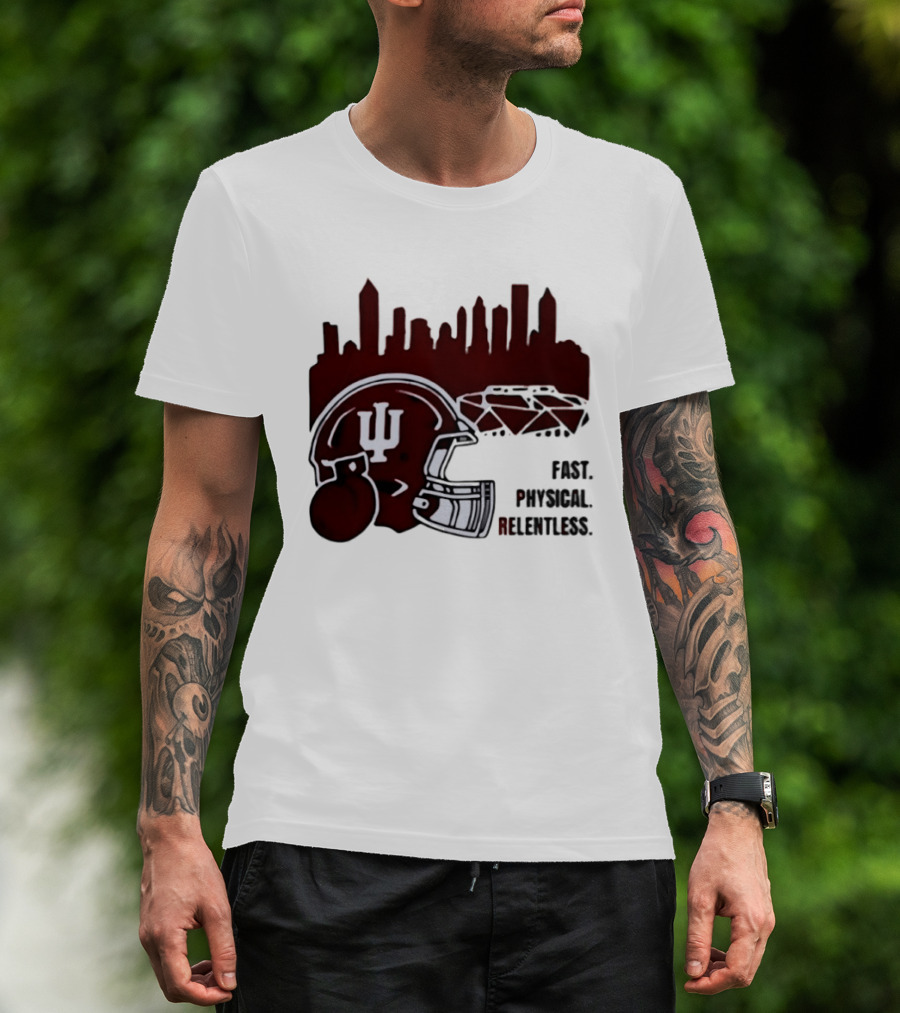 Indiana Hoosiers Helmet City Skyline Fast Physical Relentless T-Shirt