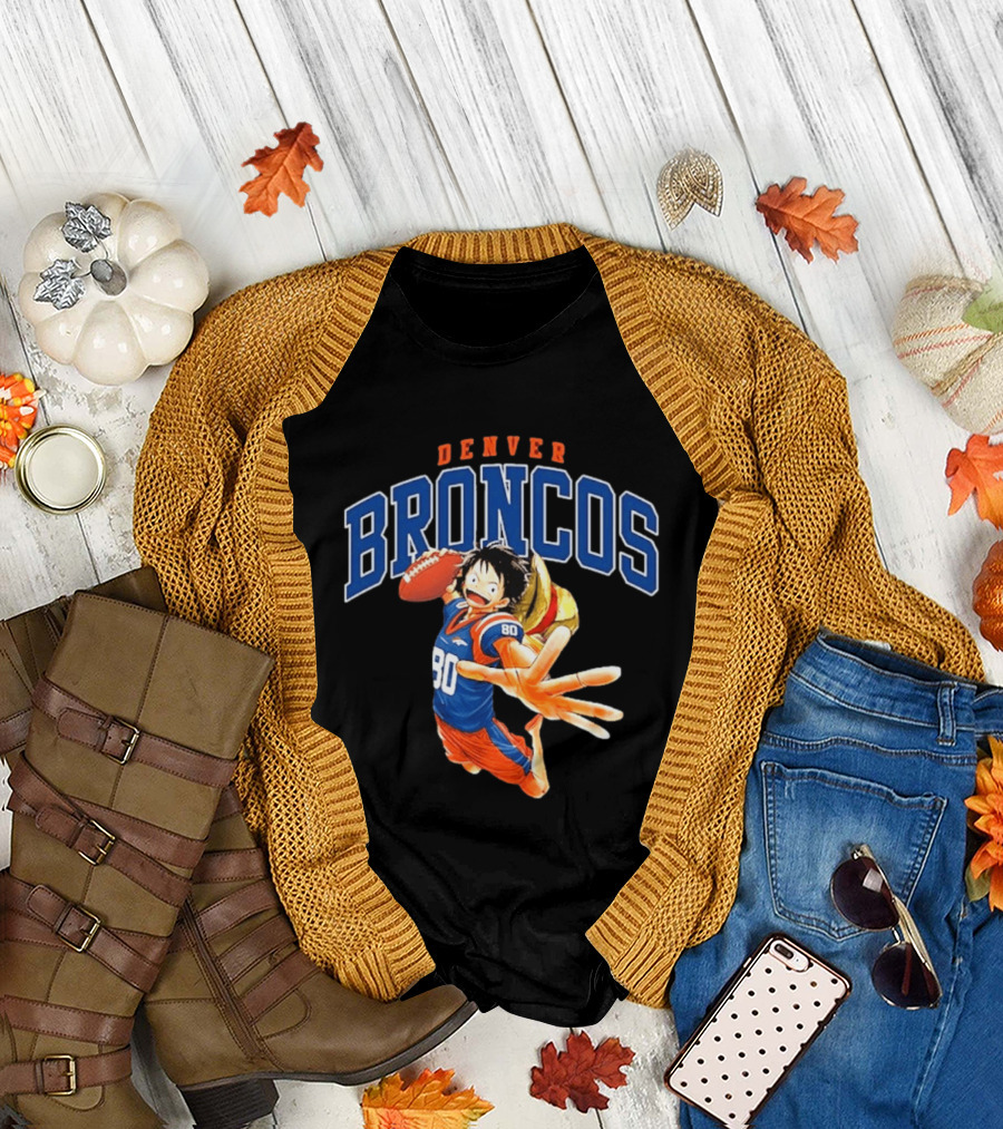 Denver Broncos One Piece Crossover Luffy Football Fan Gear T-Shirt
