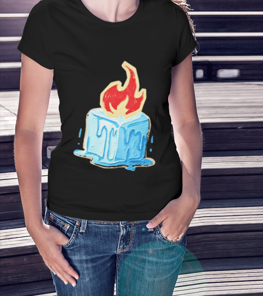 Melting Ice Cube Red Flame Emblem: Subtle Anti ICE Concept T-Shirt