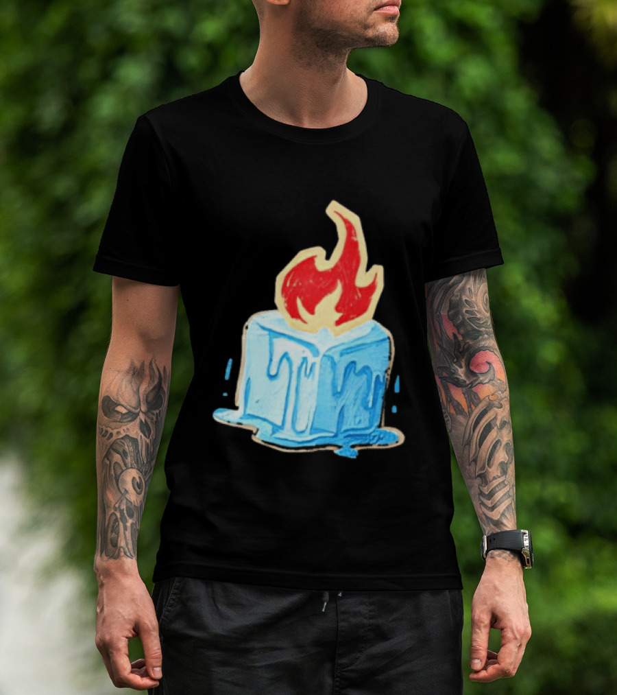 Melting Ice Cube Red Flame Emblem: Subtle Anti ICE Concept T-Shirt
