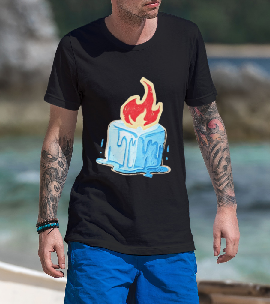 Melting Ice Cube Red Flame Emblem: Subtle Anti ICE Concept T-Shirt