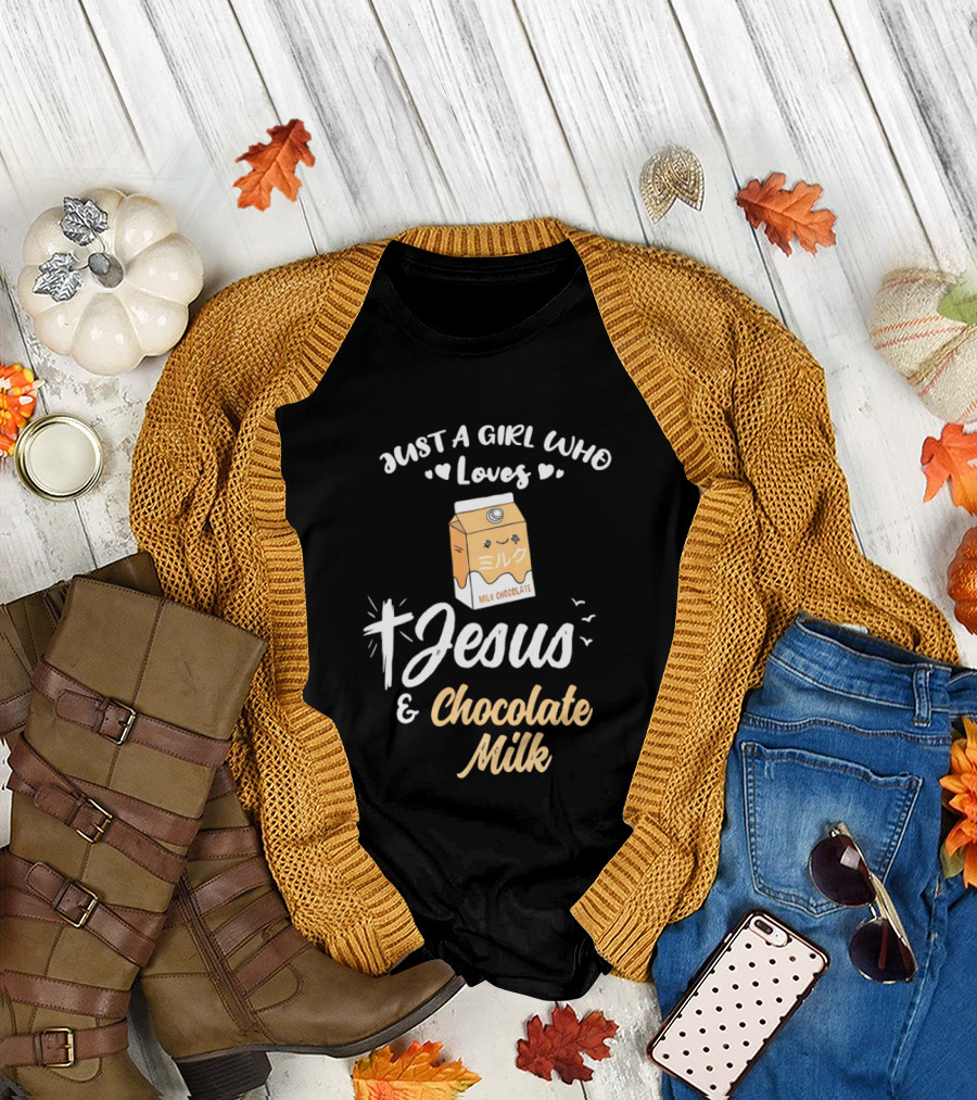 Just a Girl Who Loves Jesus and Chocolate Milk Cross and Carton T-Shirt