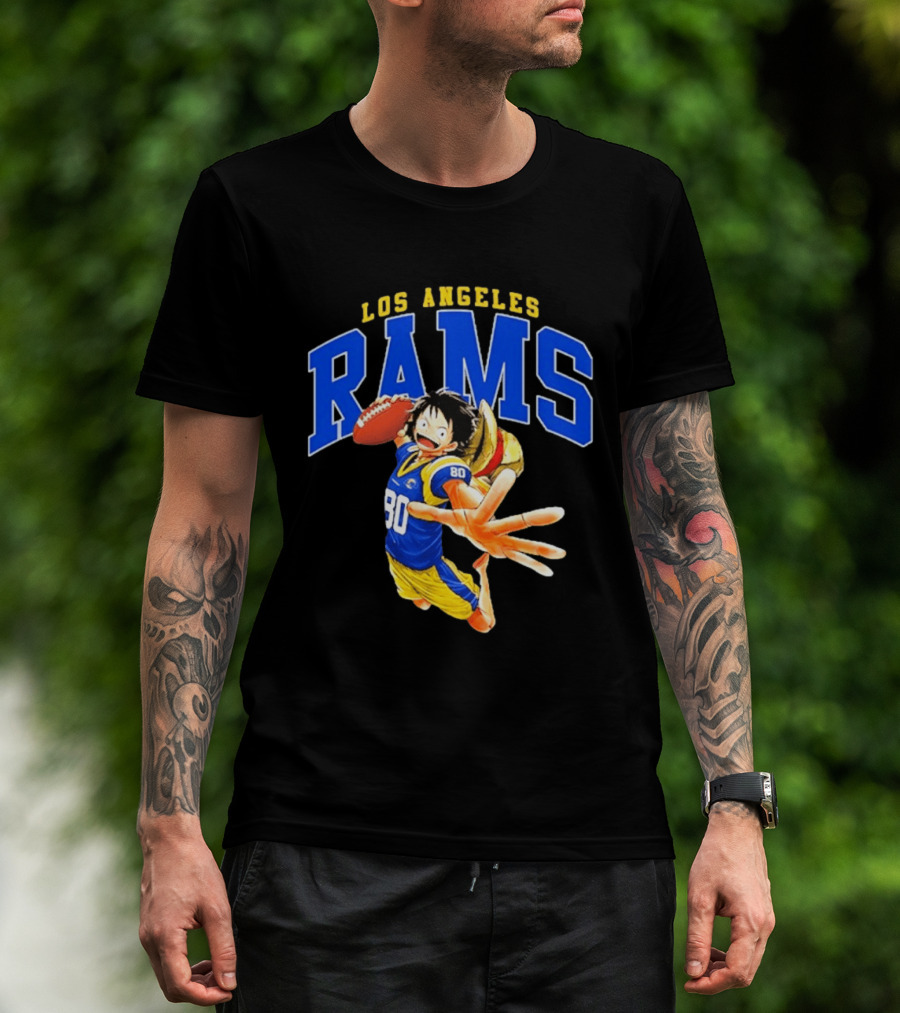 Los Angeles Rams One Piece Crossover Luffy NFL Collaboration T-Shirt