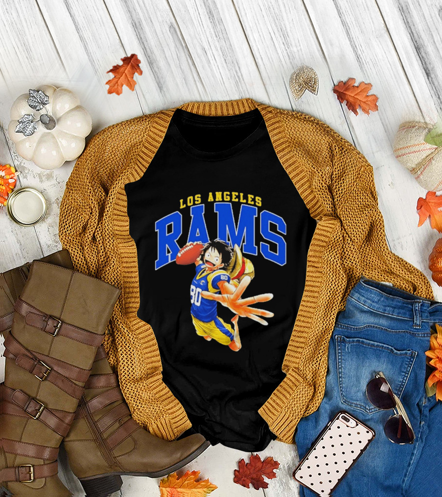 Los Angeles Rams One Piece Crossover Luffy NFL Collaboration T-Shirt
