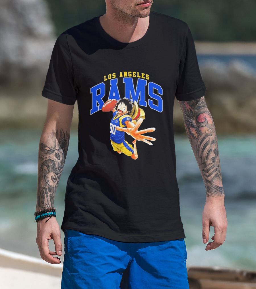 Los Angeles Rams One Piece Crossover Luffy NFL Collaboration T-Shirt