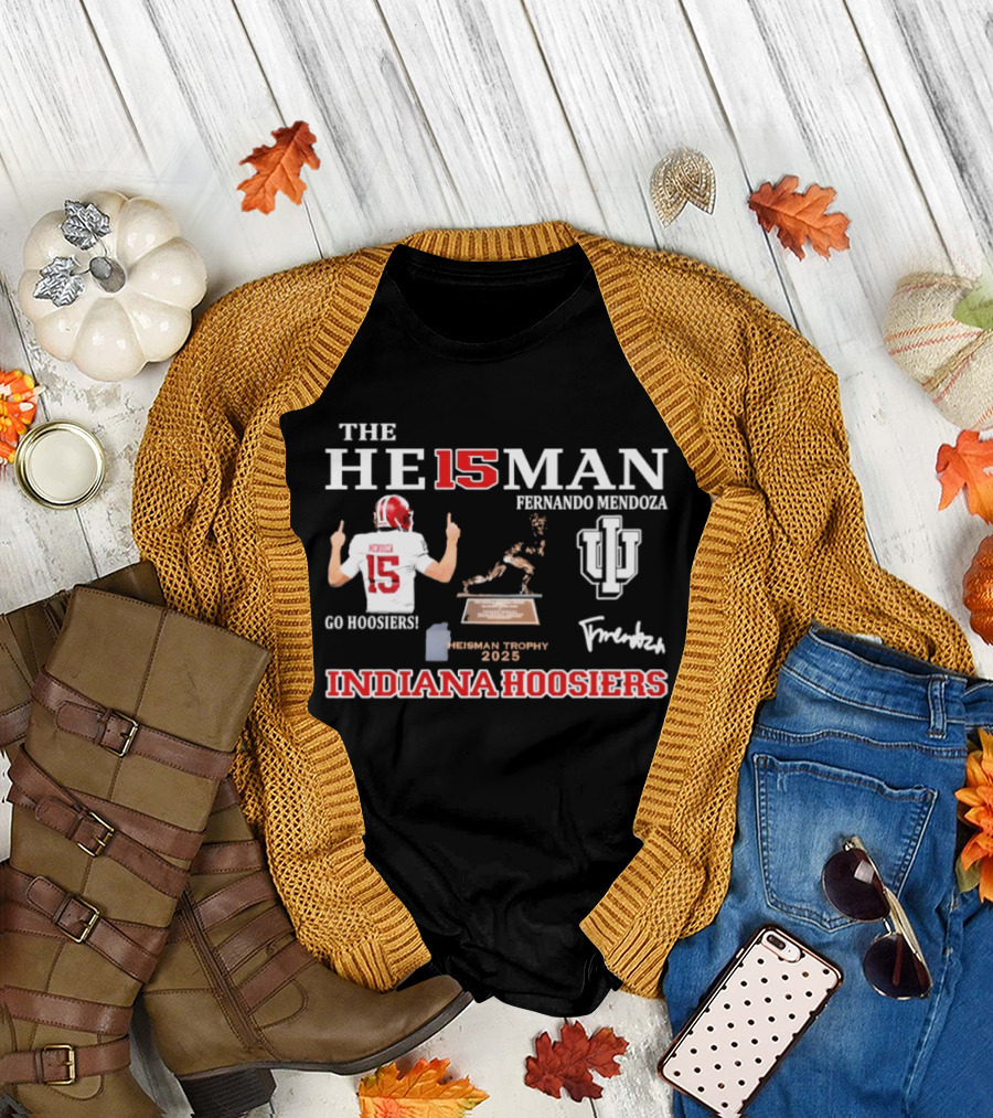 Fernando Mendoza 15 Indiana Hoosiers Heisman Trophy Indiana University Football T-Shirt