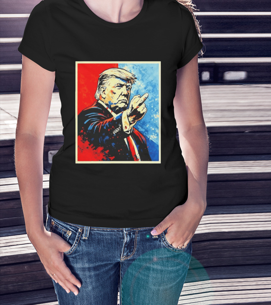 Trump 2026 Meme Middle Finger Red Blue Pop T-Shirt