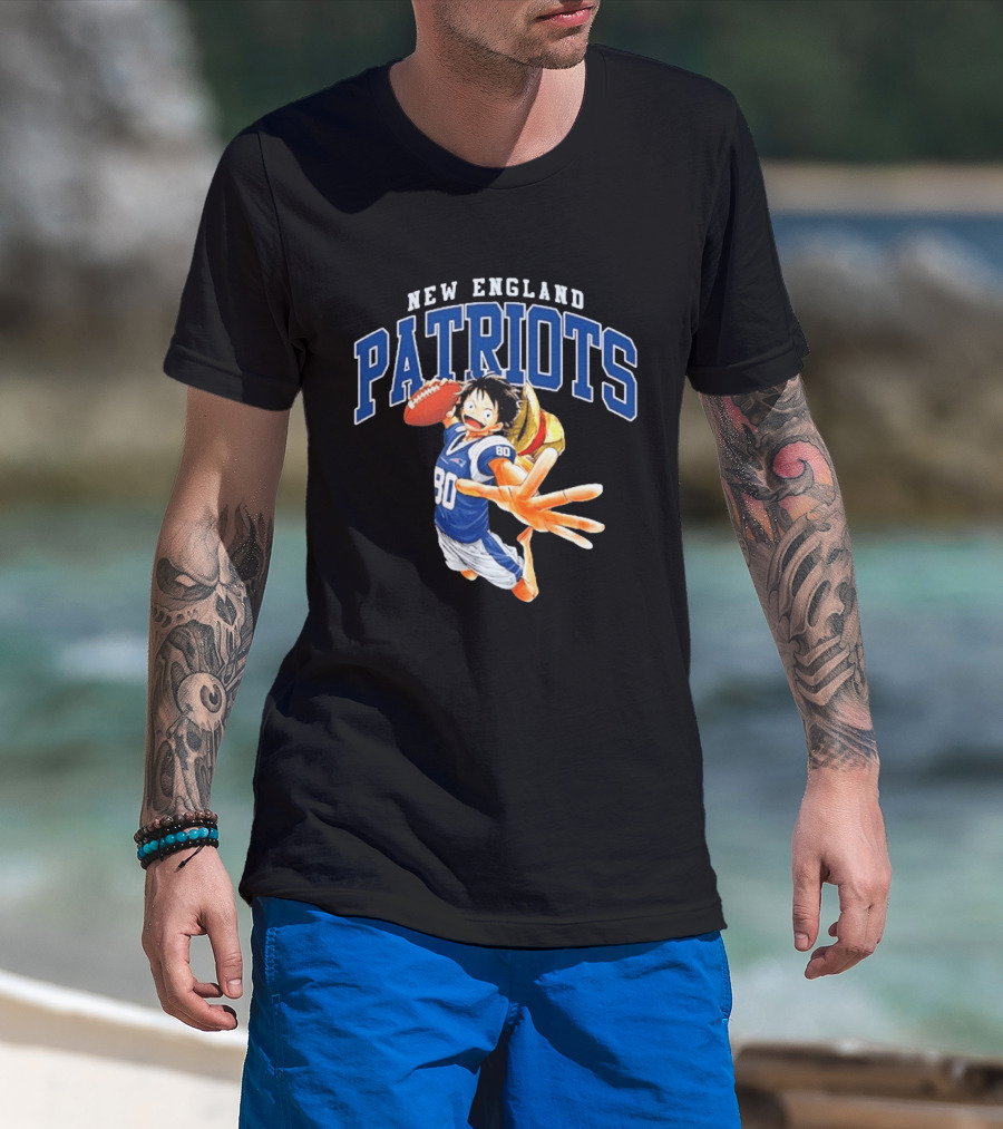 New England Patriots One Piece Luffy Collaboration Football 80 Jersey T-Shirt