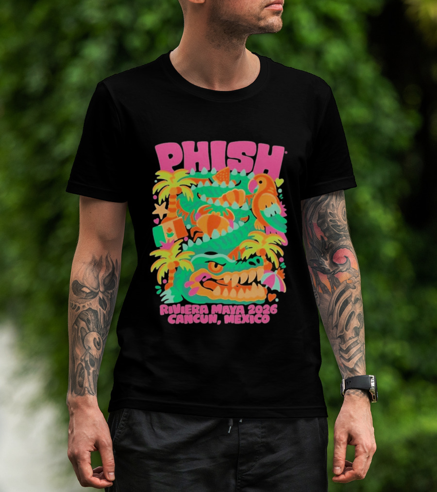 Phish Riviera Maya 2026 Cancun Mexico Gator And Parrot Tropical Vibes T-Shirt