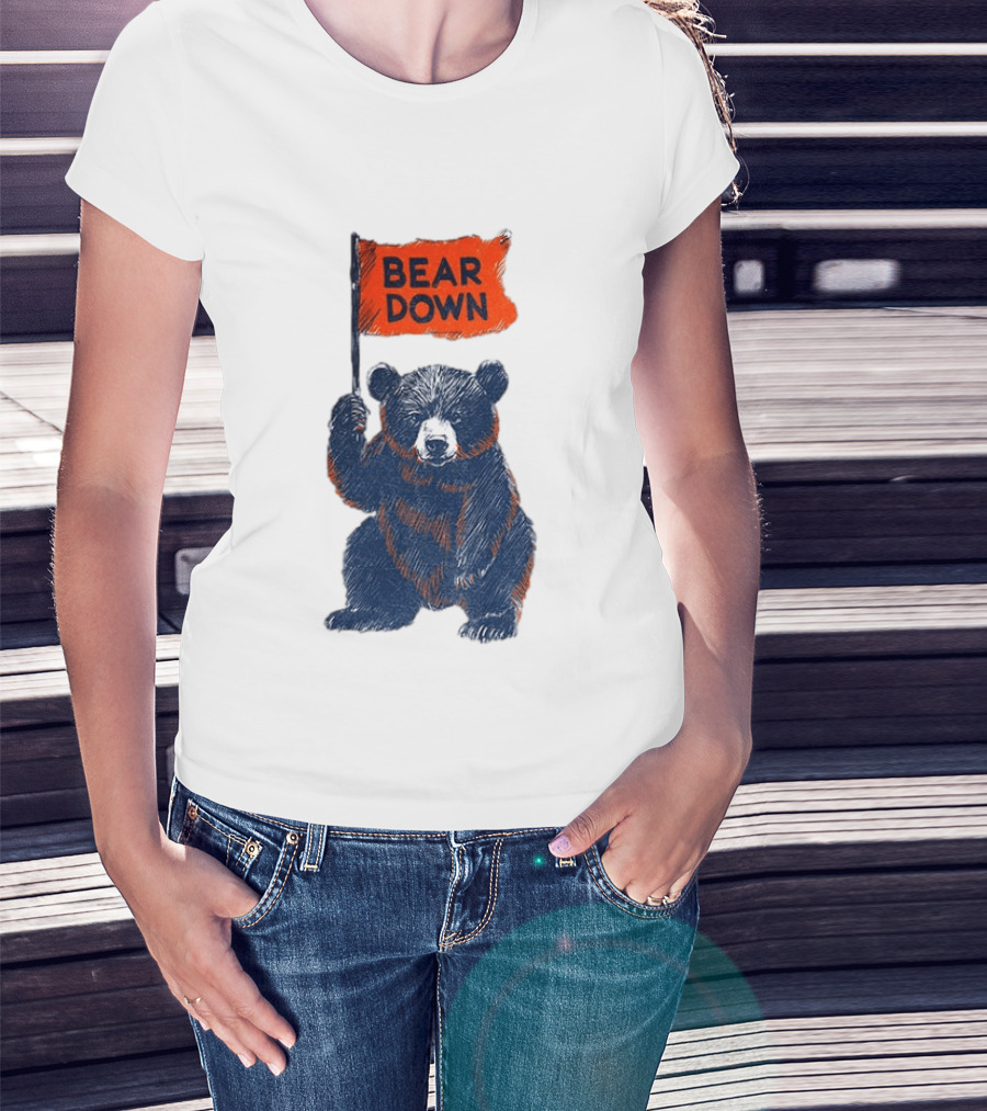 Bear Holding Bear Down Flag Chicago Bears Football 2026 T-Shirt