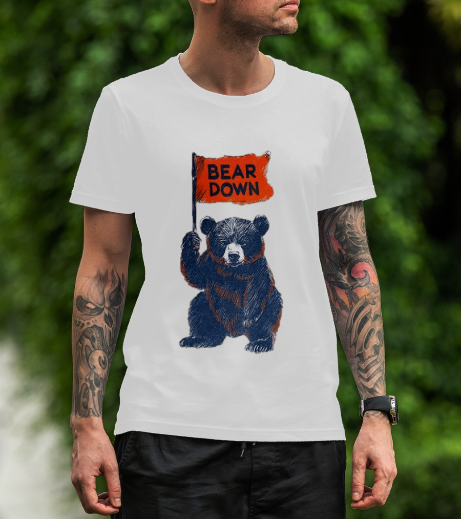 Bear Holding Bear Down Flag Chicago Bears Football 2026 T-Shirt