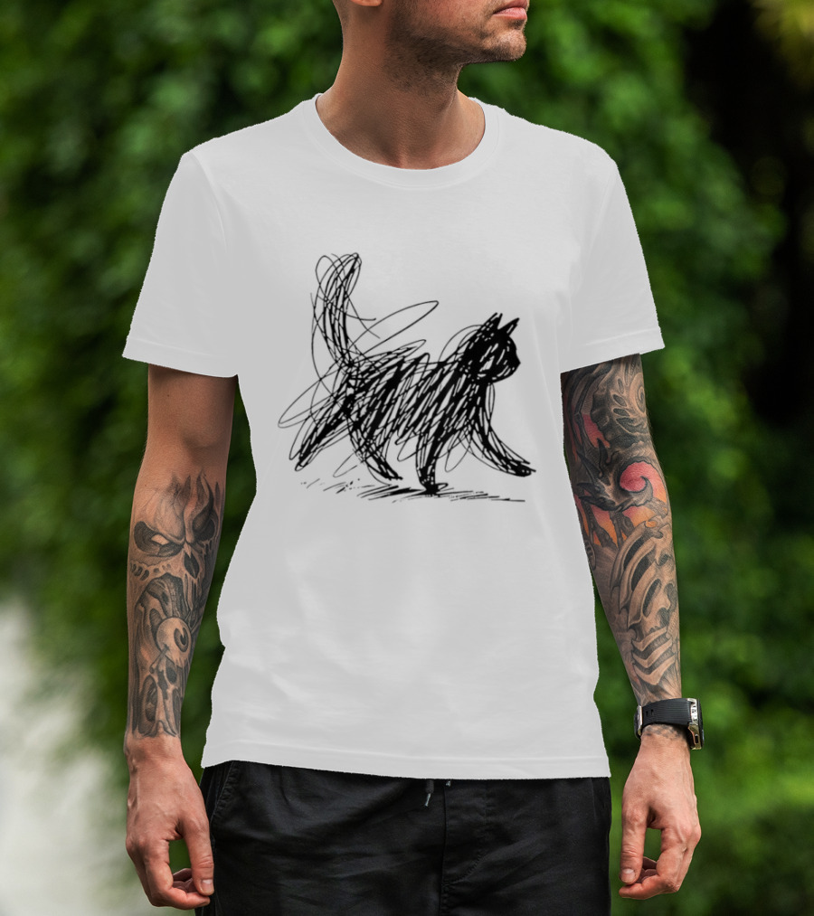 Minimalist Cat Scribble Sketch T-Shirt
