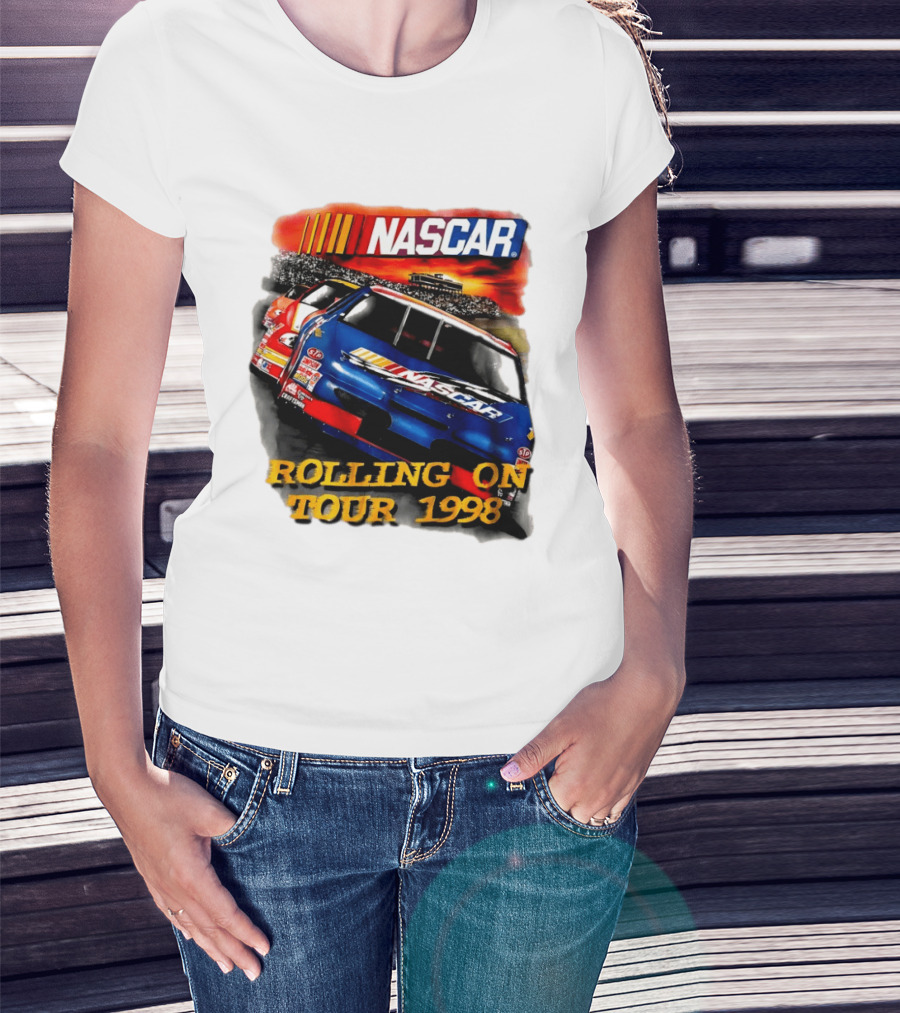 NASCAR Rolling On Tour 1998 Vintage Racing Scene T-Shirt