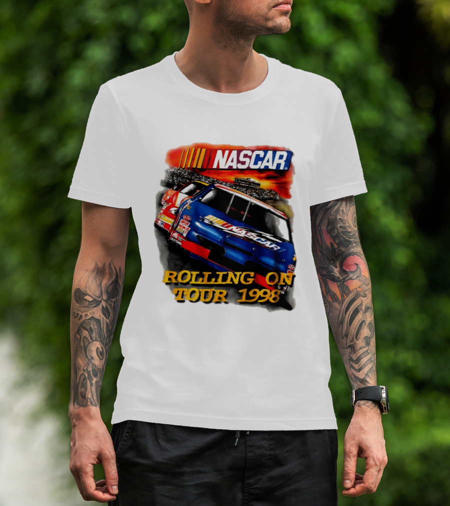 NASCAR Rolling On Tour 1998 Vintage Racing Scene T-Shirt