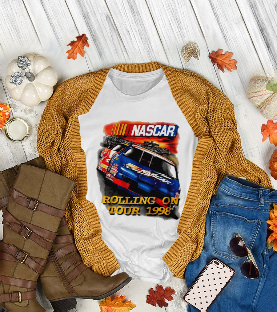 NASCAR Rolling On Tour 1998 Vintage Racing Scene T-Shirt