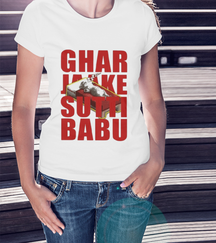 Ghar Jaake Sutti Babu Sleeping Cat On Bed ZZZ T-Shirt