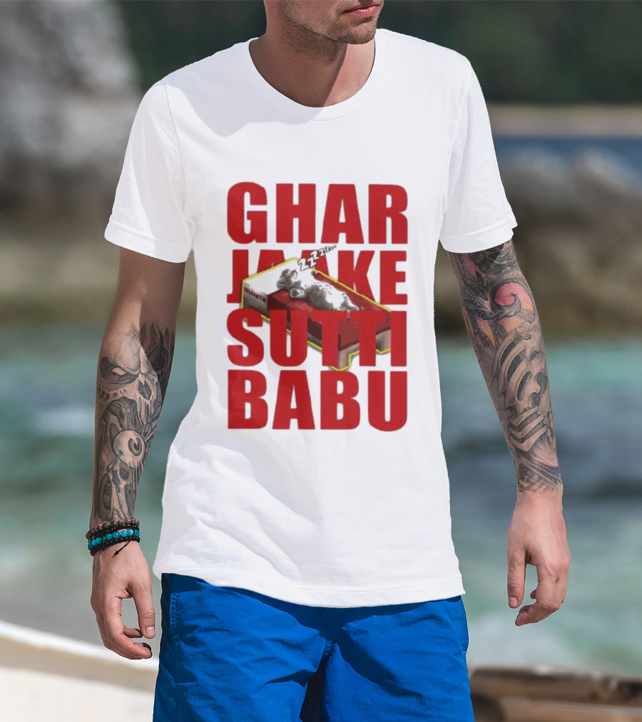 Ghar Jaake Sutti Babu Sleeping Cat On Bed ZZZ T-Shirt