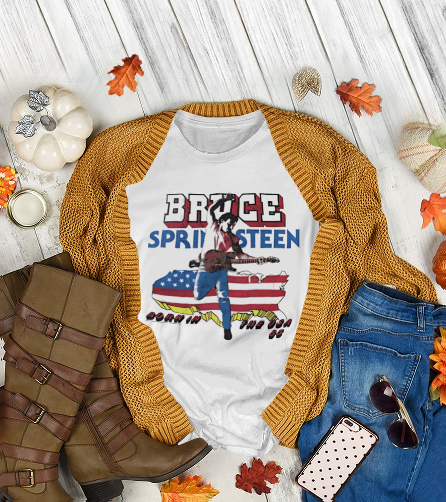 Bruce Springsteen Born in The USA 85 Map Guitar T-Shirt