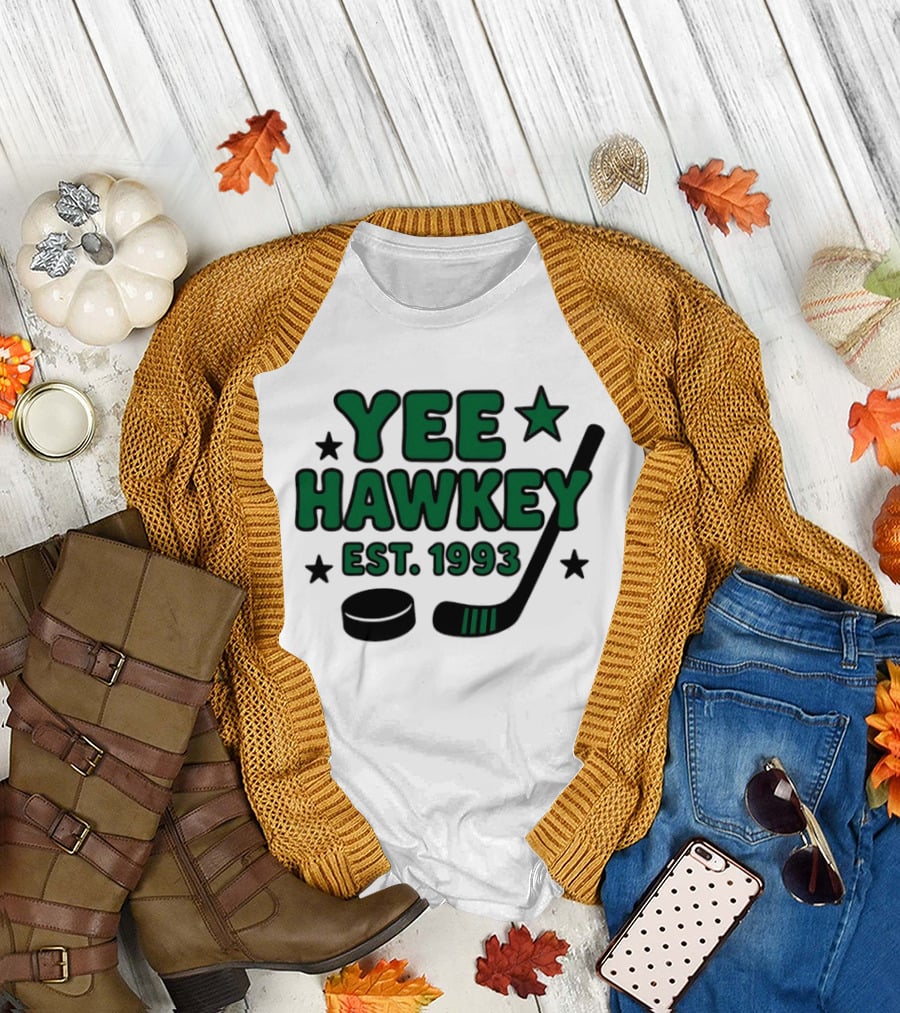 Yee Hawkey Hockey Stick Puck Stars Est 1993 T-Shirt