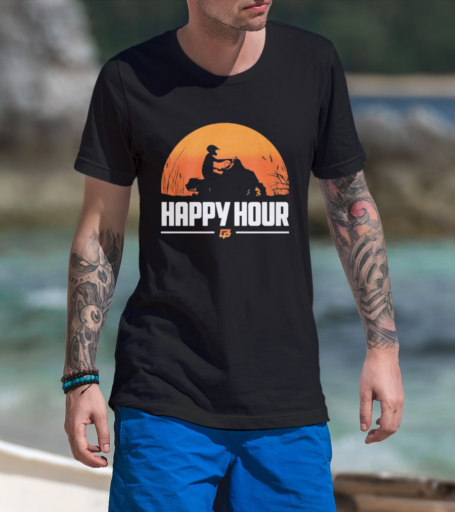 Happy Hour Motorcycle Sunset Silhouette Adventure T-Shirt