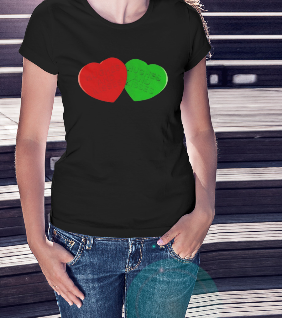 Hughes And Kisses Red Green Heart T-Shirt