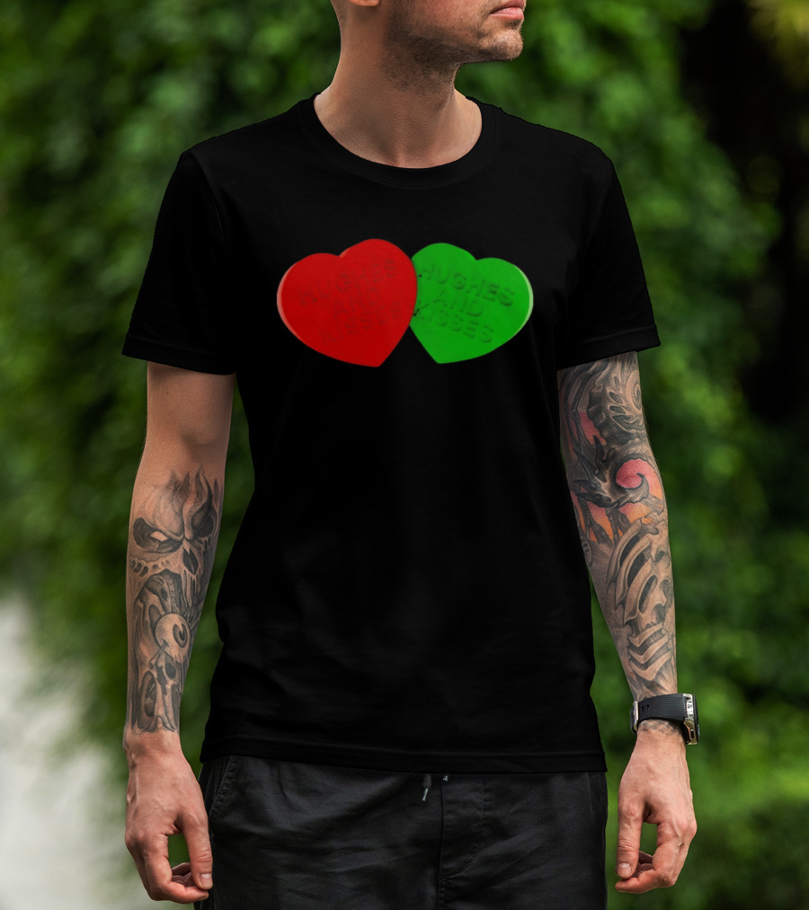 Hughes And Kisses Red Green Heart T-Shirt