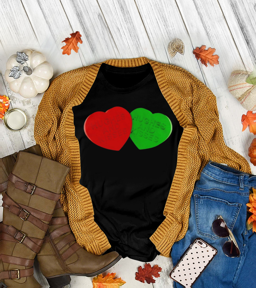 Hughes and Kisses Red Green Heart T-Shirt