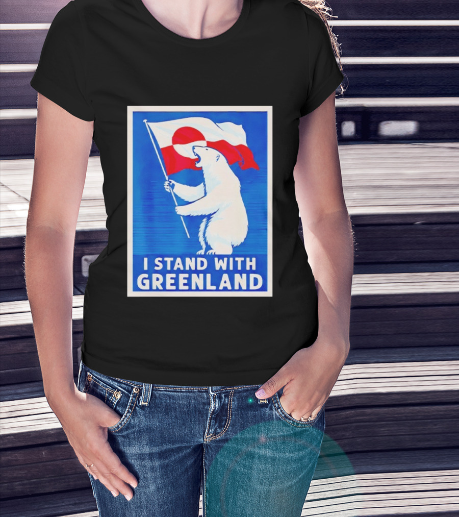 I Stand With Greenland Polar Bear Flag White Bear T-Shirt