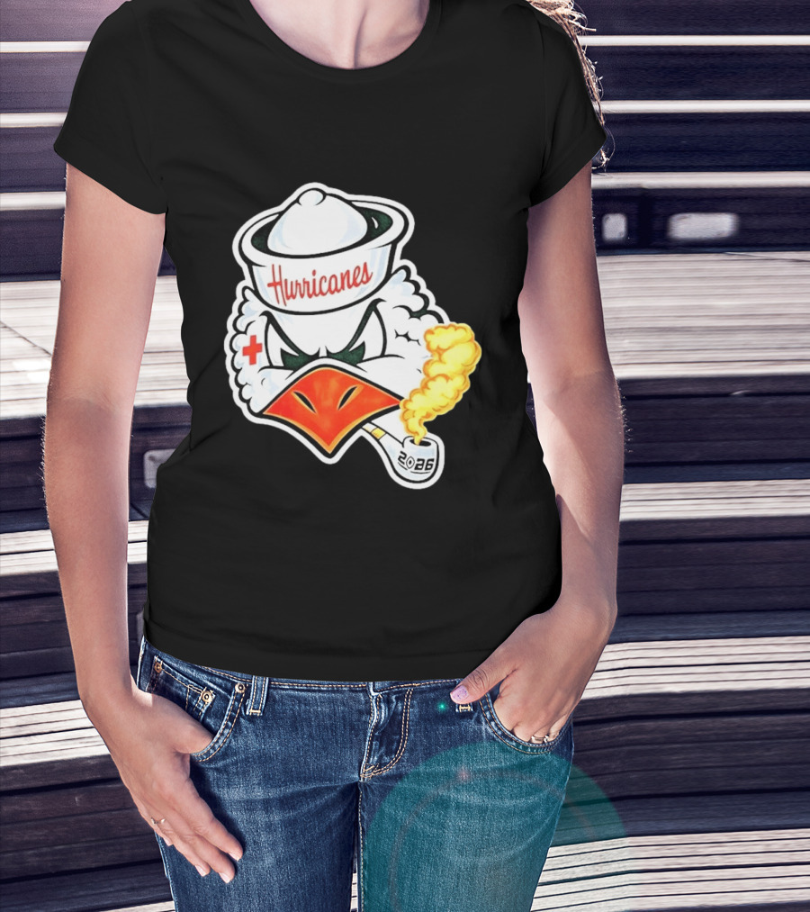 Miami Hurricanes Sebastian Mascot 2026 Pipe Gold Smoke T-Shirt