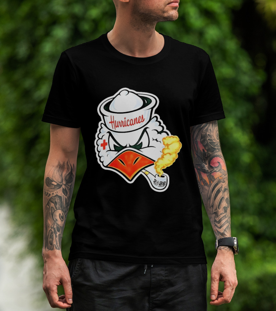 Miami Hurricanes Sebastian Mascot 2026 Pipe Gold Smoke T-Shirt