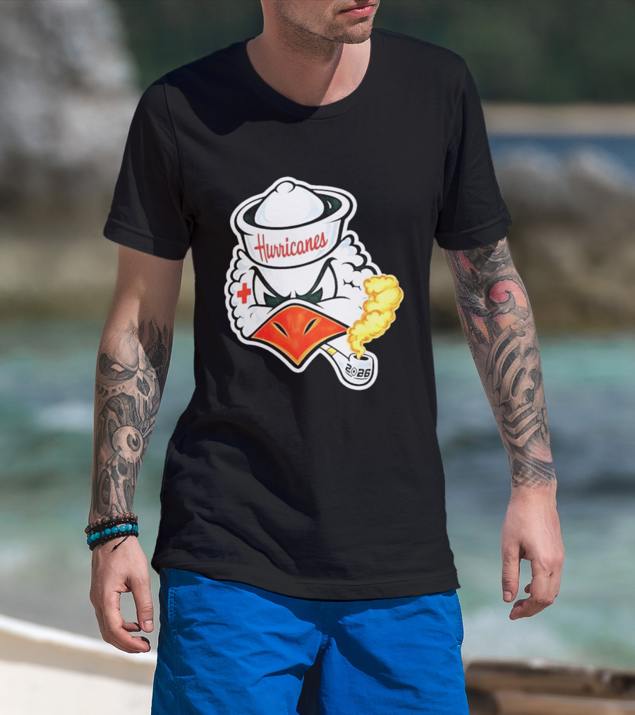 Miami Hurricanes Sebastian Mascot 2026 Pipe Gold Smoke T-Shirt