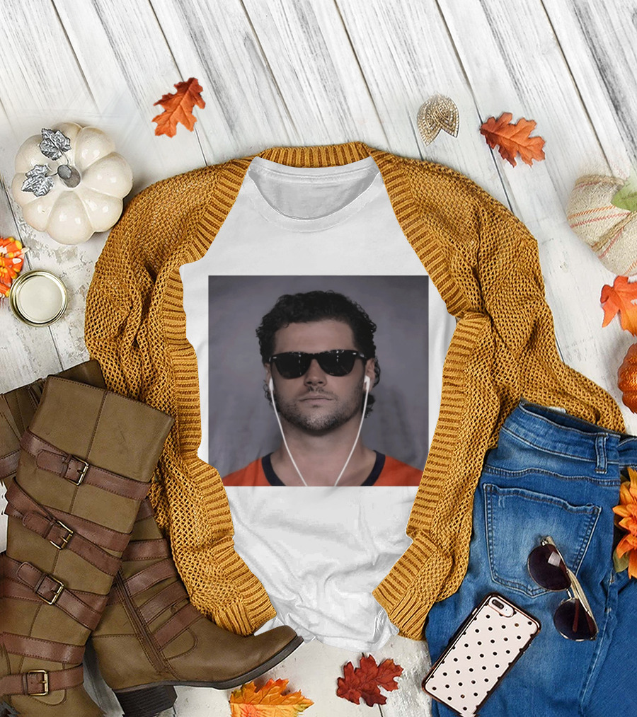 Jarrett Stidham Sunglasses And Earbuds Denver Broncos Orange T-Shirt