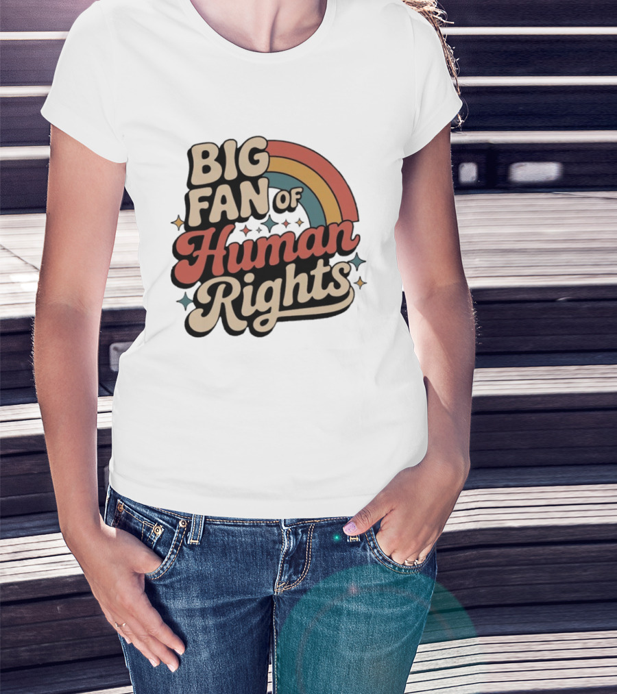 Big Fan Of Human Rights Retro Rainbow T-Shirt