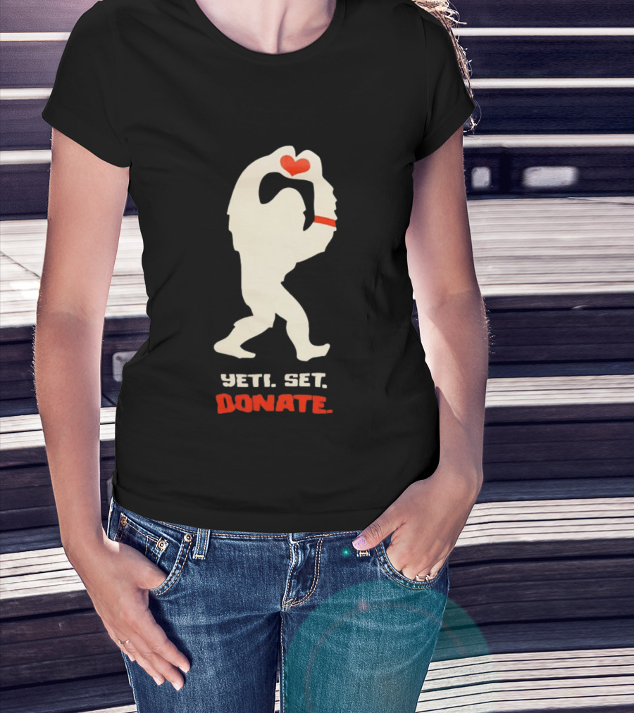 Yeti Set Donate Bigfoot Holding Heart Charity T-Shirt