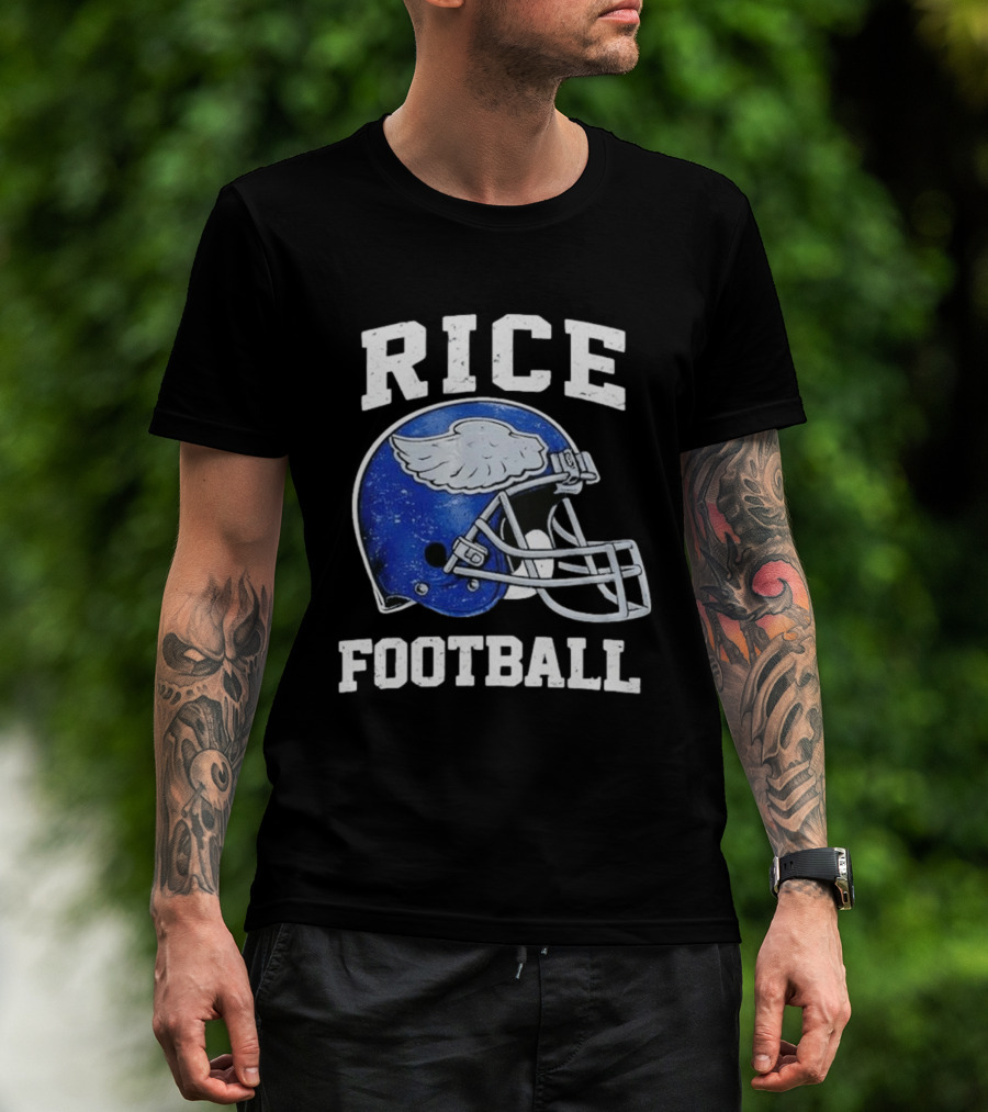 Rice Football Blue Winged Helmet T-Shirt
