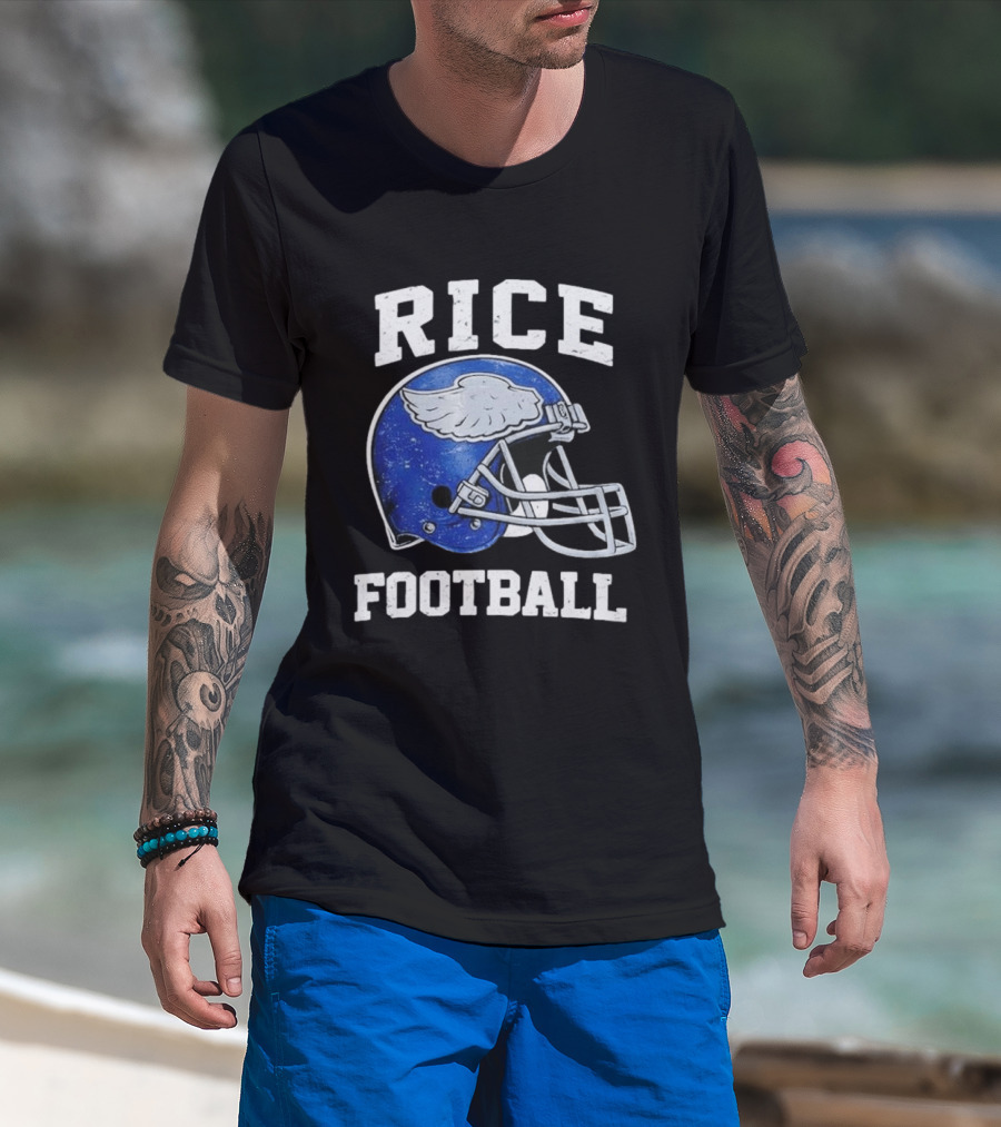 Rice Football Blue Winged Helmet T-Shirt
