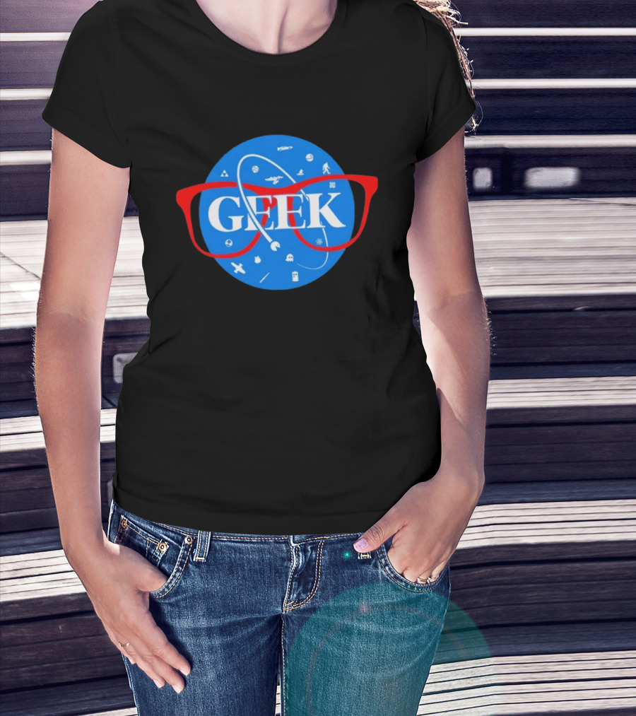Geek Glasses Space Icons Distressed Patch T-Shirt