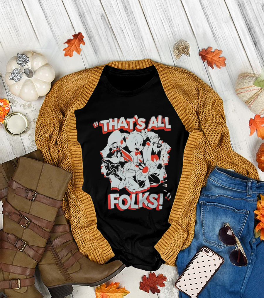 Looney Tunes That's All Folks Bugs Bunny Daffy Duck Classic Cartoon Characters T-Shirt