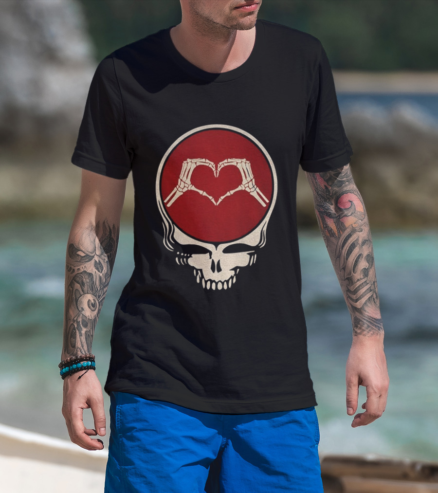 Grateful Dead Skull Skeleton Heart Hands Valentines Jerry Garcia Bob Weir T-Shirt