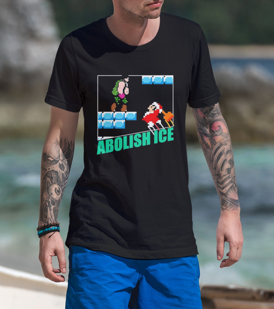 Abolish ICE Super Mario Style Pixel Art USA Retro Gaming T-Shirt