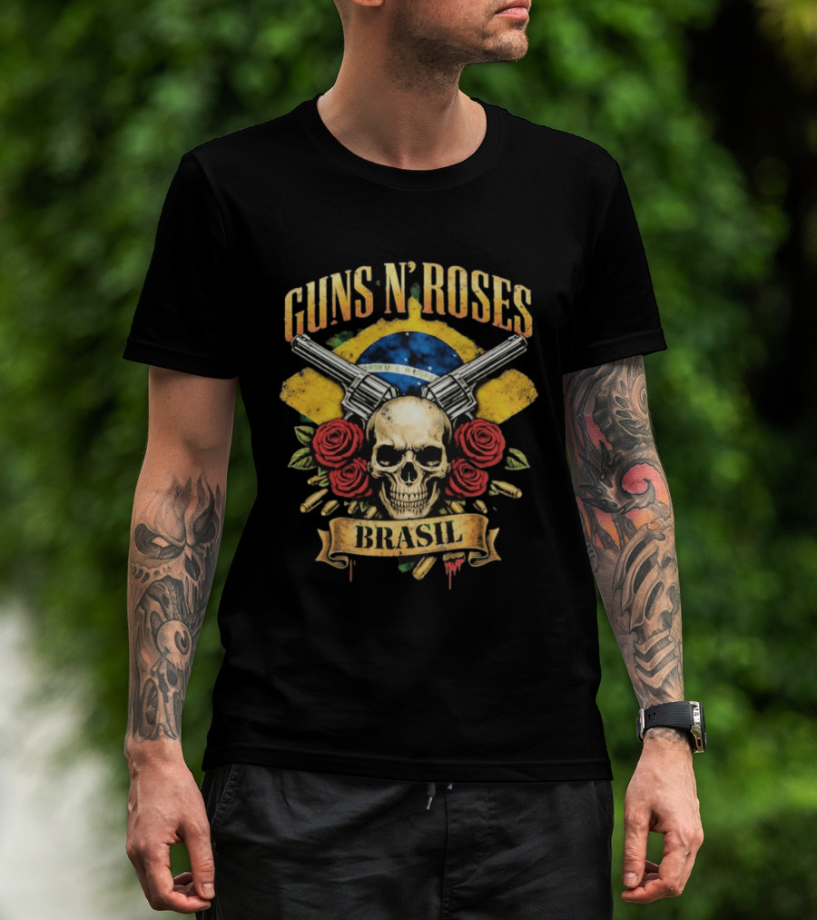 Guns N' Roses Brasil Skull Flag Roses Guns 2026 T-Shirt