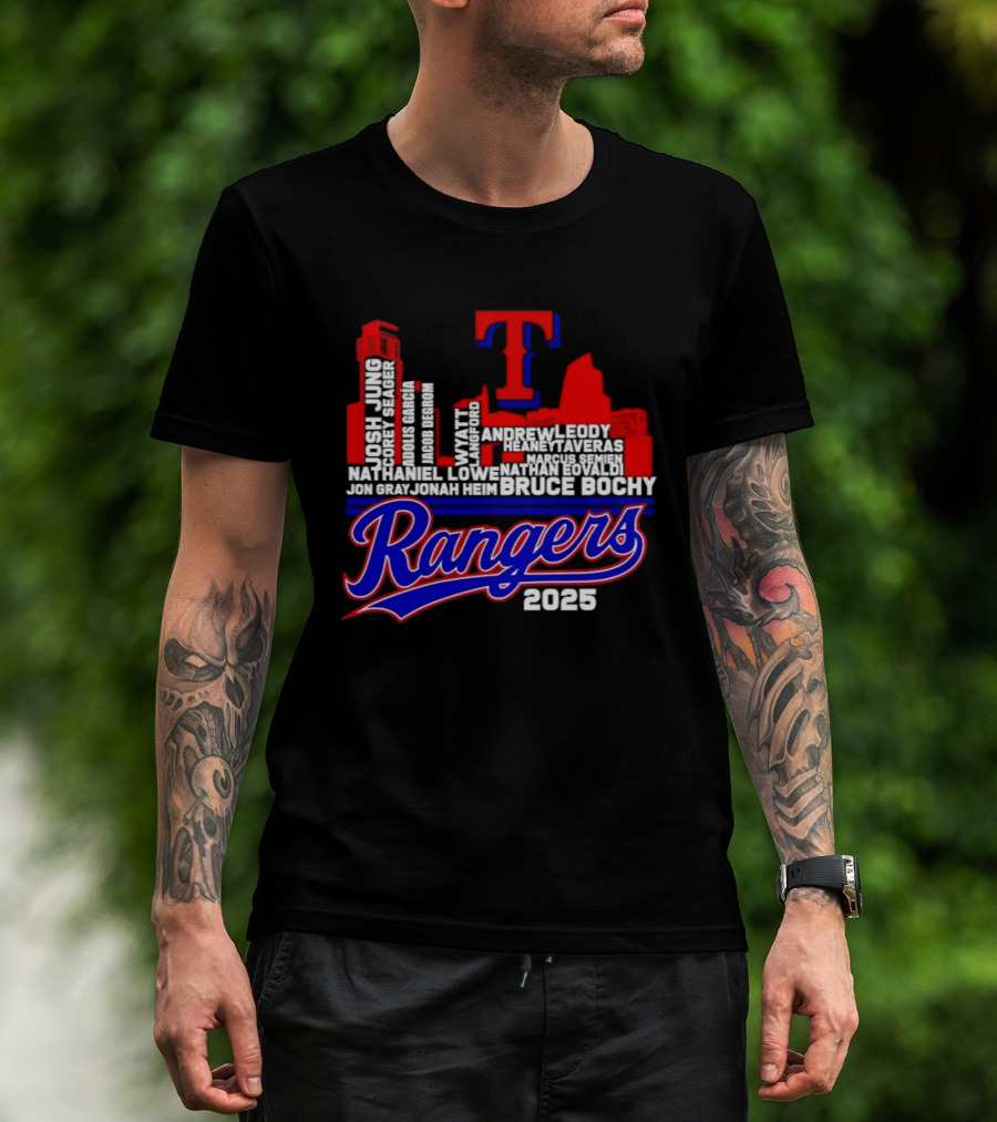 Texas Rangers 2025 City Skyline Players Names Bruce Bochy T-Shirt