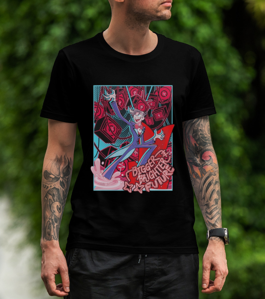 Bigger Brighter Future Character With Energetic Imagery And Vintage TV Motif T-Shirt