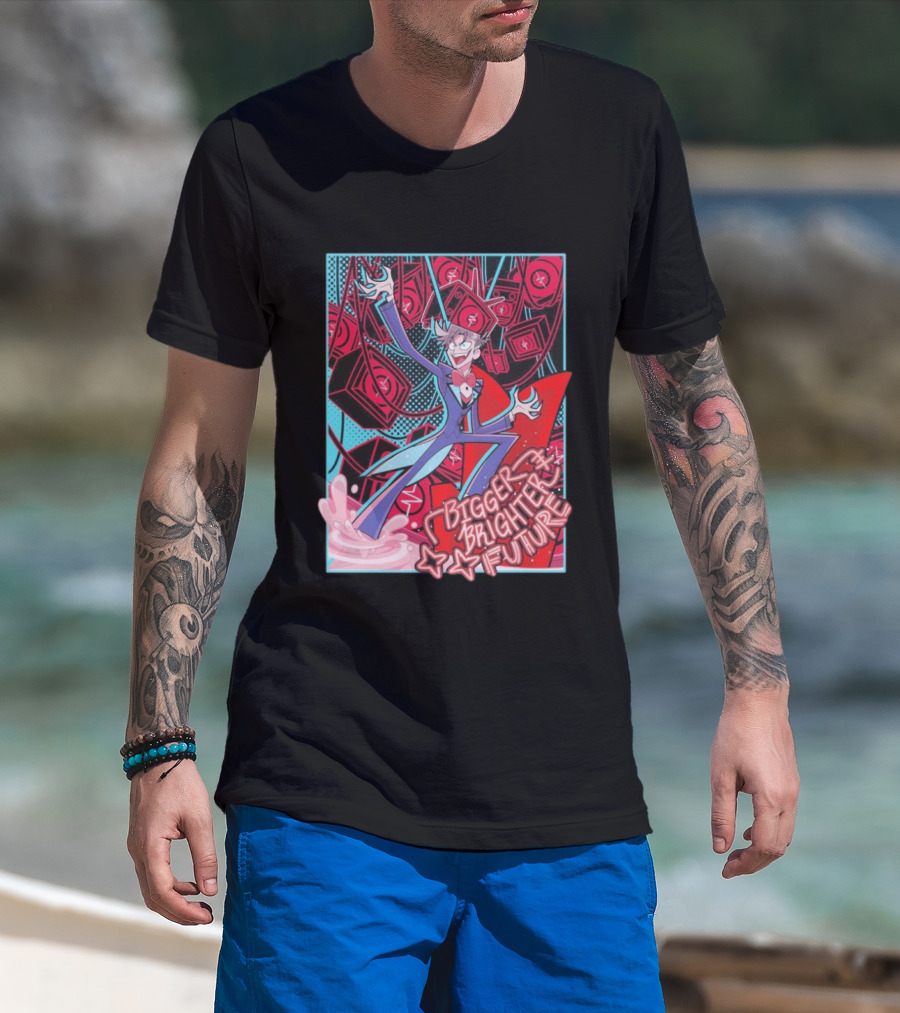Bigger Brighter Future Character With Energetic Imagery And Vintage TV Motif T-Shirt