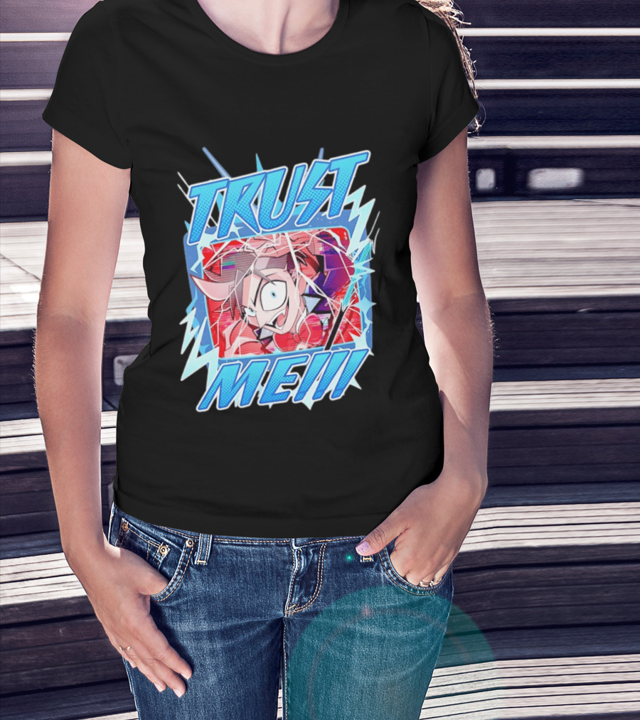 Hazbin Hotel Trust Me Cartoon Expression Blue Lightning T-Shirt