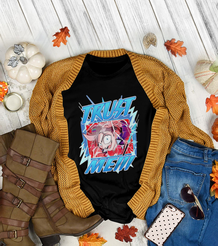Hazbin Hotel Trust Me Cartoon Expression Blue Lightning T-Shirt