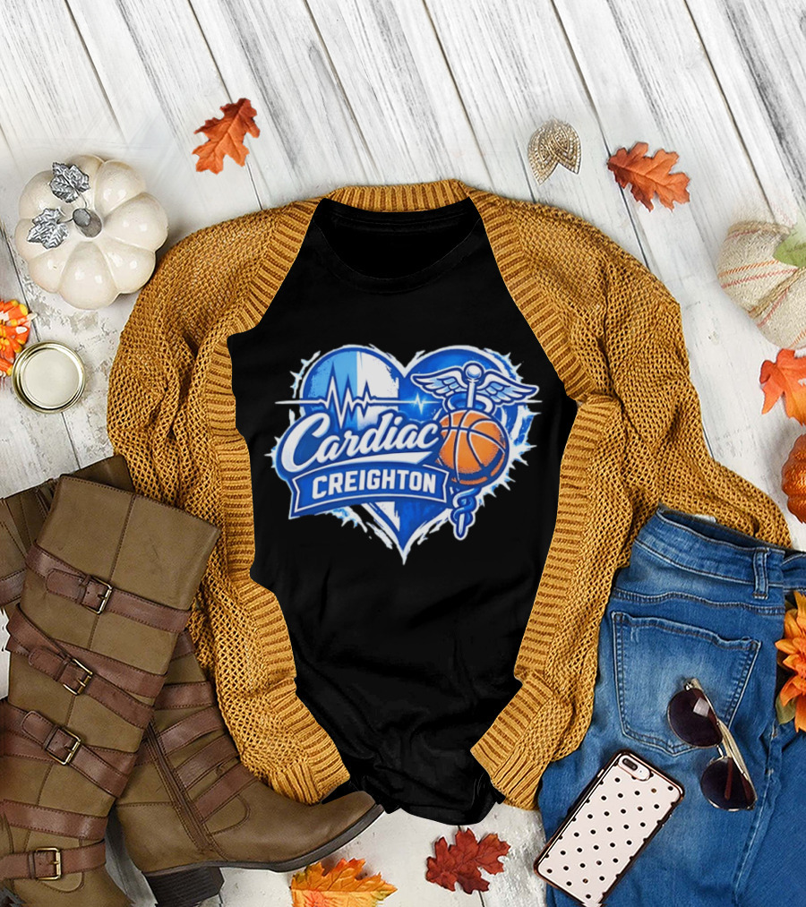 Cardiac Creighton Basketball Heartbeat Caduceus Basketball T-Shirt